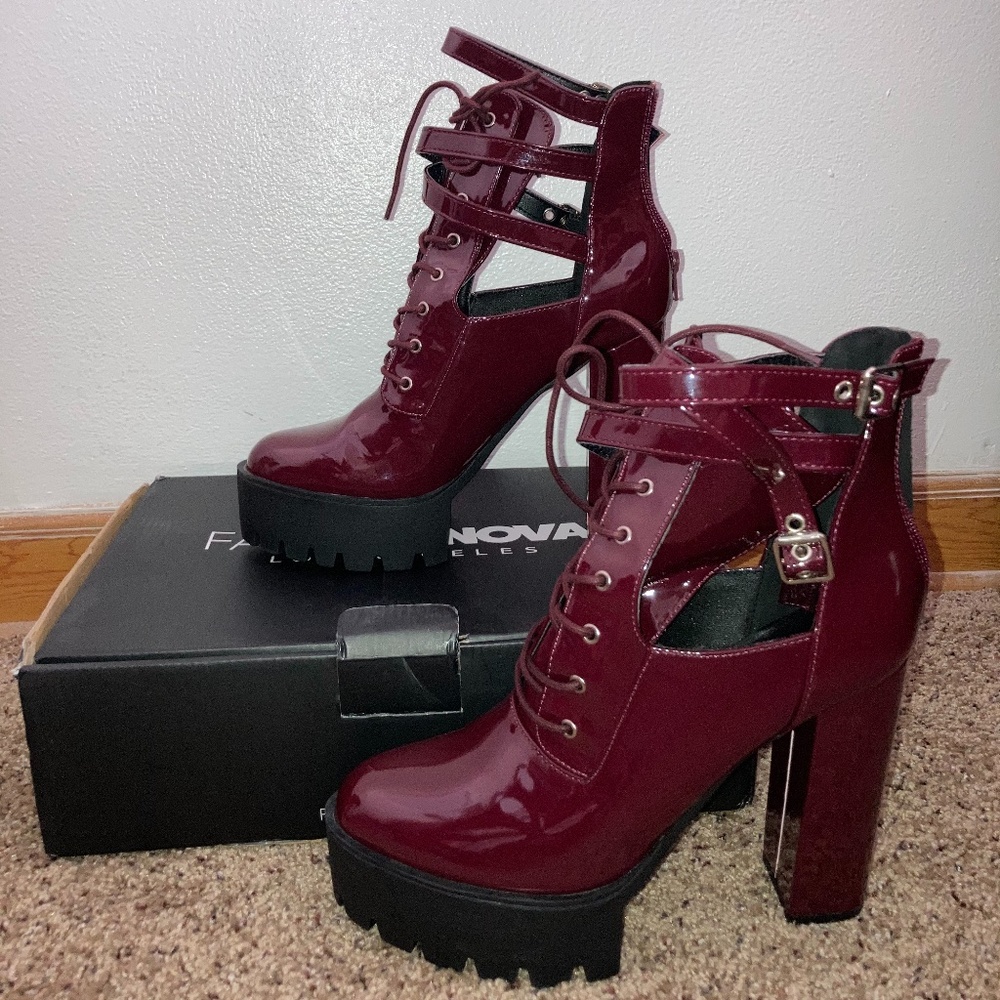 Burgundy Platform Booties